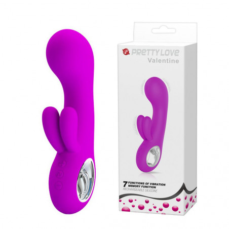 PRETTY LOVE CHRIS VIBRATORE VAGINALE IN SILICONE VIOLA CON DOPPIO STIMOLATORE CLITORIDE E ANELLO CROMATO RICARICABILE USB