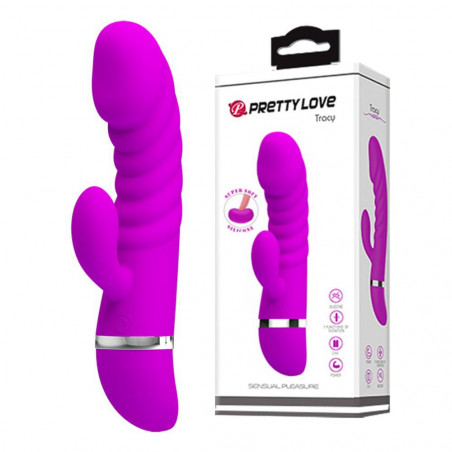 PRETTY LOVE TRACY IBRATORE VAGINALE IN SILICONE SUPER SOFT MORBIDO VIOLA CON STIMOLATORE CLITORIDE RICARICABILE USB