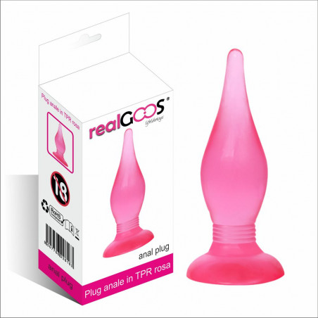 RealGOOS® STIMOLATORE ANALE PLUG IN MORBIDO TPR ROSA MM 145 X 40 IMPERMEABILE