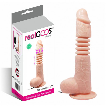 RealGOOS® FALLO REALISTICO VIBRANTE ROTANTE UP & DOWN CON VENTOSA E TESTICOLI IN MORBIDO TPR COLOR CARNE 220 MM