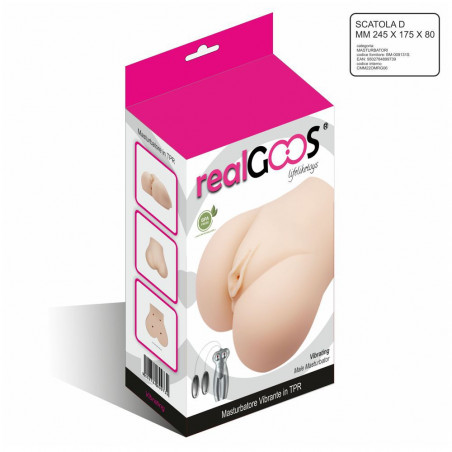 RealGOOS® MASTURBATORE PARTE ANATOMICA ANO E VAGINA VIBRANTI CON GLUTEI IN MORBIDO TPR COLOR CARNE