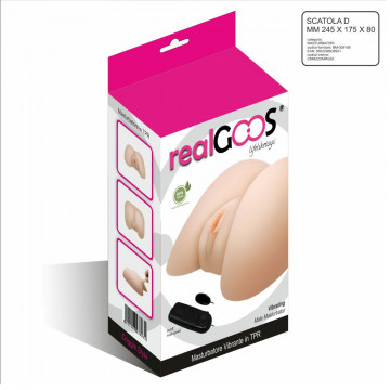 RealGOOS® MASTURBATORE PARTE ANATOMICA ANO E VAGINA VIBRANTI CON GLUTEI IN MORBIDO TPR COLOR CARNE DOGGYE STYLE