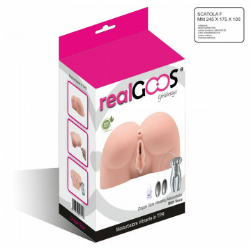 RealGOOS® MASTURBATORE ANO E VAGINA VIBRANTI CON GLUTEI IN MORBIDO TPR COLOR CARNE DOGGYE STYLE