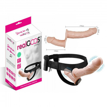 realGOOS® STRAP ON FALLO REALISTICO DOPPIO INTERNO ESTERNO PER LEI DA DONNA INDOSSABILE CON VIBRAZIONE