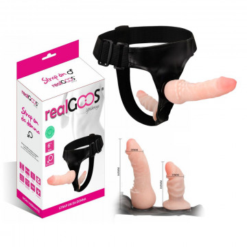 realGOOS® STRAP ON FALLO REALISTICO DOPPIO INTERNO ESTERNO PER LEI DA DONNA INDOSSABILE NON VIBRANTE