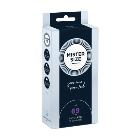 MISTER SIZE ASTUCCIO 10 PZ PRESERVATIVI SOTTILI TRASPARENTI NATURALI CON DIAMETRO MAGGIORATO 69 MM