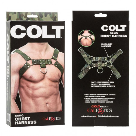 138291 COLT CAMO CHEST HARNESS IMBRACATURA TORACICA UOMO MASCHIO MASCHILE BONDAGE BDSM CON FIBBIE REGOLABILI FINO A 150 CM 59"