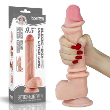 LOVETOY DILDO CON PELLE SCORREVOLE FALLO IPERREALISTICO 24 CM