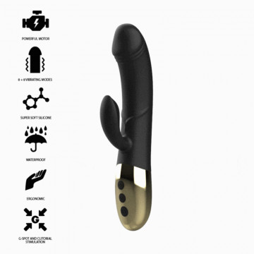 IBIZA VIBRATORE IN SILICONE NERO CON STIMOLATORE CLITORIDE RABBIT