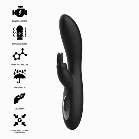 IBIZA VIBRATORE ROTANTE RABBIT IN SILICONE NERO CON STIMOLATORE CLITORIDE RICARICABILE USB