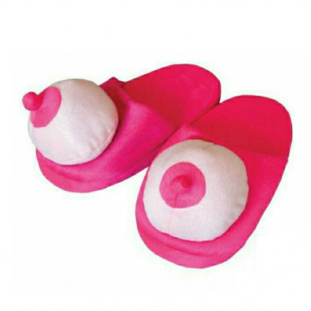 PANTOFOLE SEXY PARTY TETTE MORBIDE PELUCHE ROSA ADDIO AL CELIBATO GADGET PER ADULTI SCHERZO FESTA