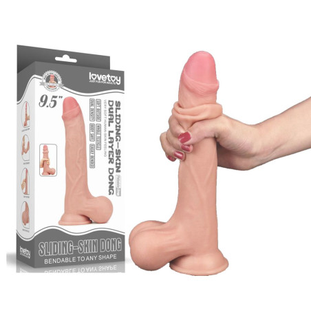 LOVETOY DILDO CON PELLE SCORREVOLE FALLO IPERREALISTICO 24 CM  LOVETOY DILDO SLIDING DUAL LAYER 9.5" NATURAL